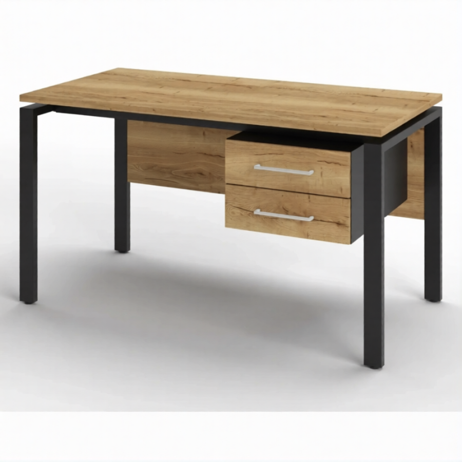 Стол рабочий 2 ящика СрТ-22 (тип 1) (1400х600х750) (столешница ЛДСП дуб вотан, каркас черный)