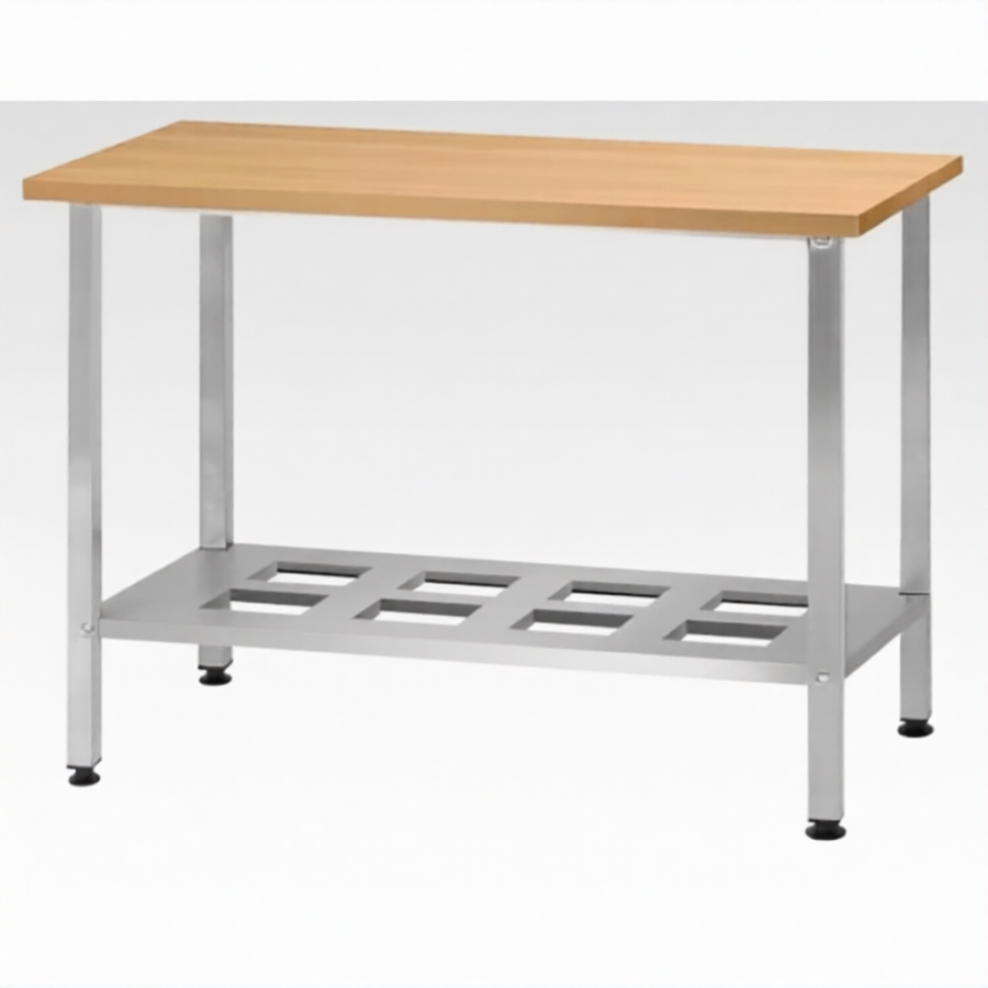 Стол кондитерский СПРн 860х1200х800 «Norma Ral» бук/40 (полка-решетка; ножка проф., тр. 40)