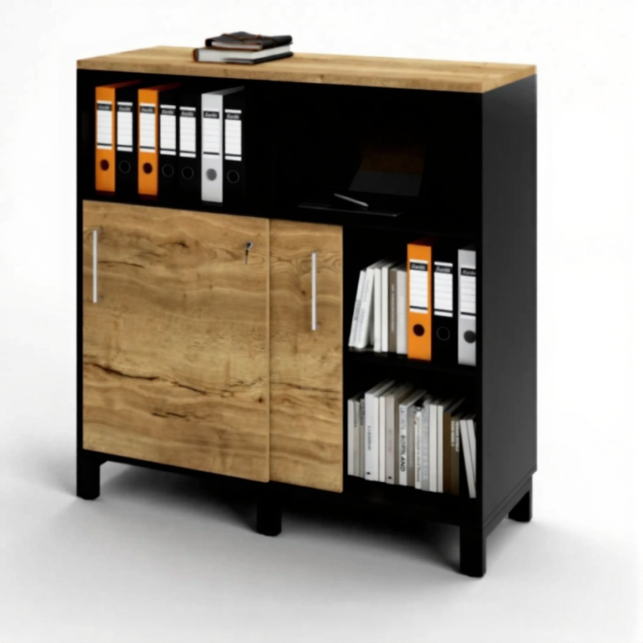 Шкаф для документов ШД-25 без замка (ЛДСП дуб вотан, каркас черный)