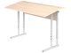 Стол с наклоном столешницы 10° школьный 2-местный 4-6 г/р регулируемый (дуб "Молочный", м/к серый, квадратная труба)