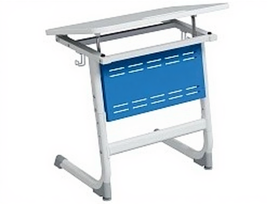 Стол 1-местный школьный 5-7 г/р "Логика" с наклоном столешницы 0-15° и перфорированным экраном (серый/синий, м/к белый)