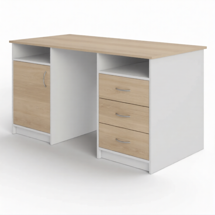 Стол рабочий СрТ-14 (1400х700х750) с двумя тумбами (корпус ЛДСП белый, столешница ЛДСП дуб сонома)